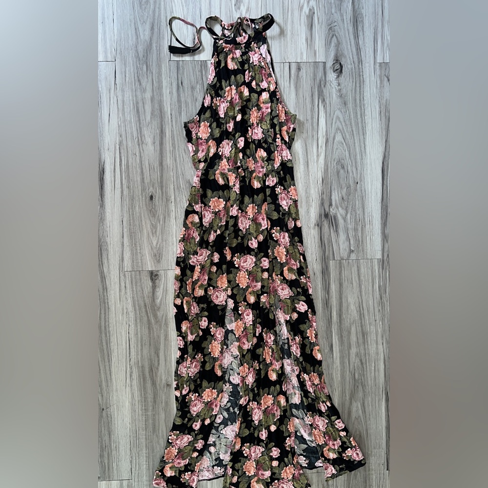 American eagle floral rose dual split summer halter maxi dress